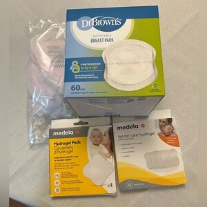 Dr. Brown's Disposable Breast Pads 60 Count New Box  + 8 Medela Hydrogel Pads